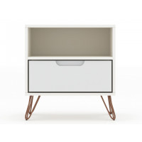 Manhattan Comfort 101GMC1 Rockefeller 1.0 Mid-Century- Modern Nightstand with 1-Drawer in White